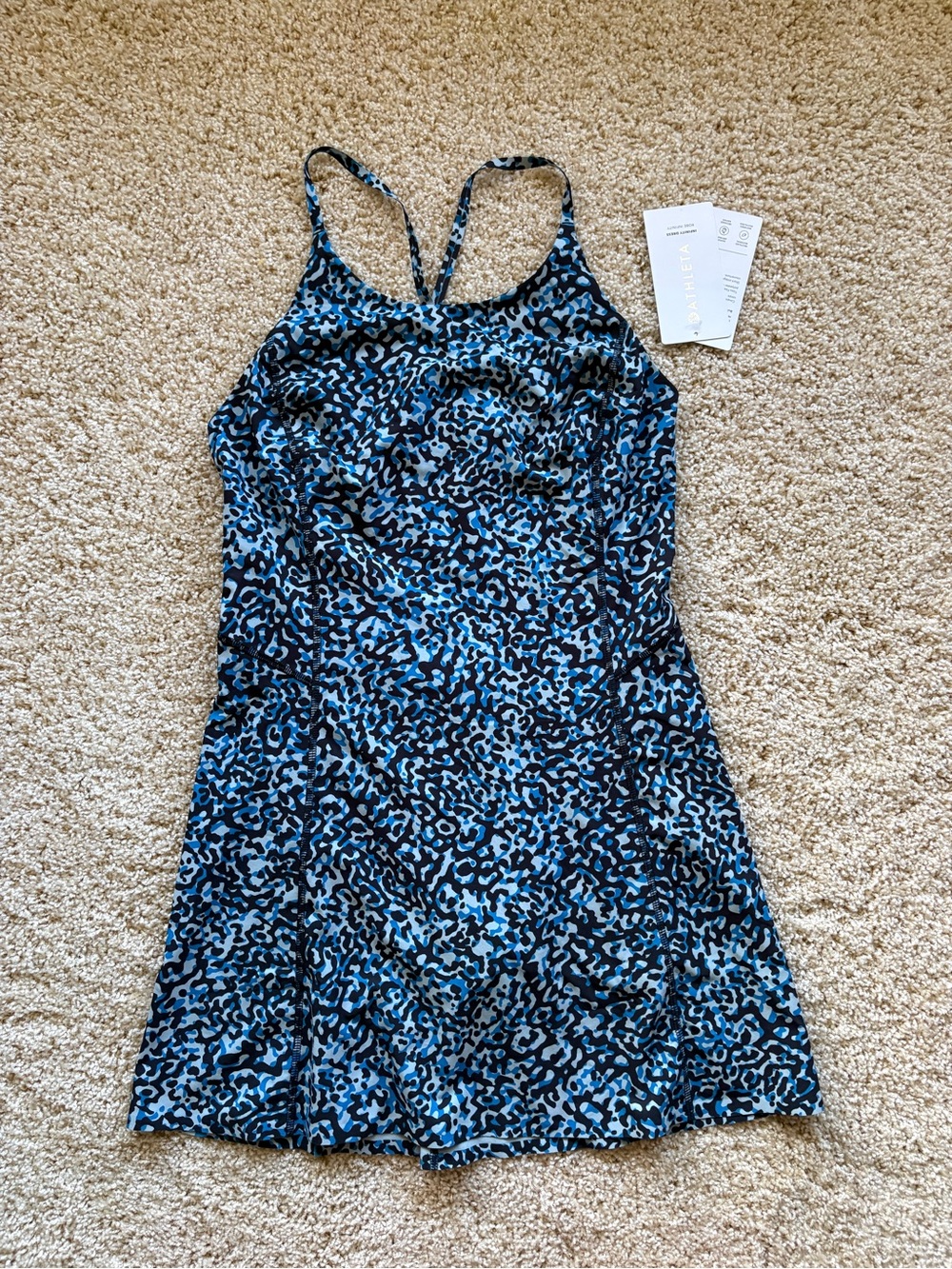 Athleta Infinity Athletic Dress Blue Black Print Tennis Workout Dress XS NWT